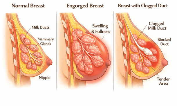 The difference between engorgement and clogged ducts