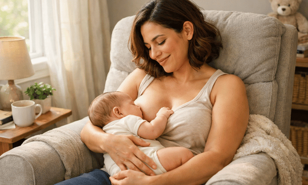 confident mother breastfeeding
