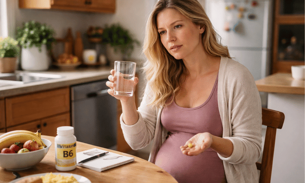 Woman and Vitamin B6 Supplement
