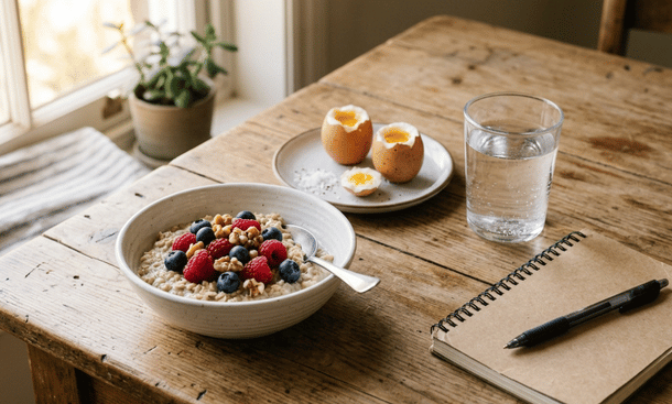 Breakfast on wooden table