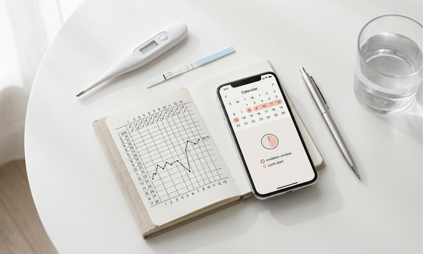 Fertility tracking flat-lay setup