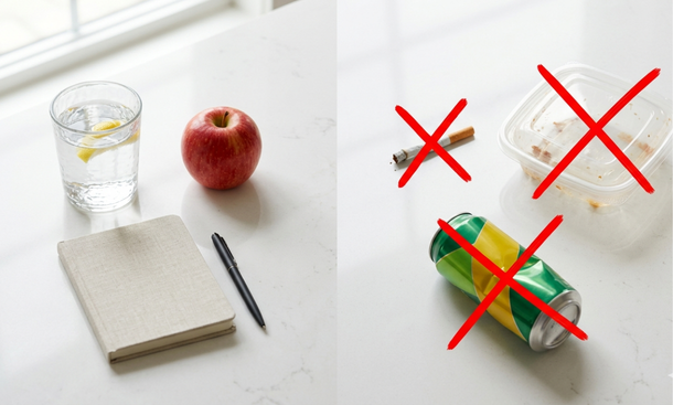 Healthy choices flat-lay contrast