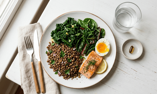 Meal with egg and salmon