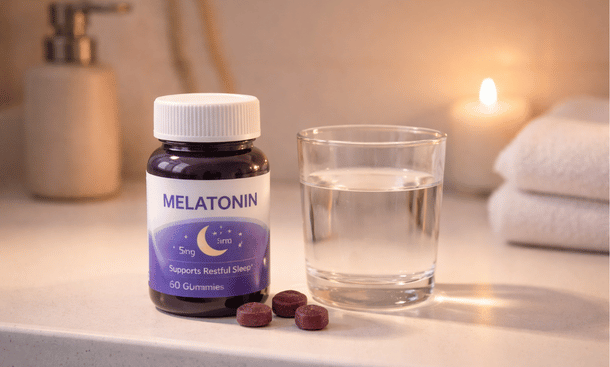 Melatonin Bottle on Counter