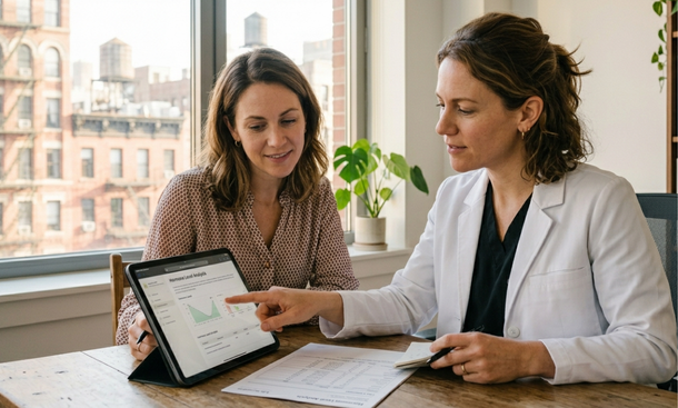 Patient reviewing lab results with doctor