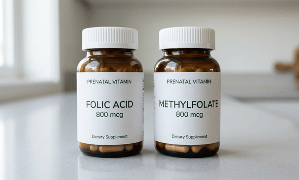 Two prenatal vitamin bottles