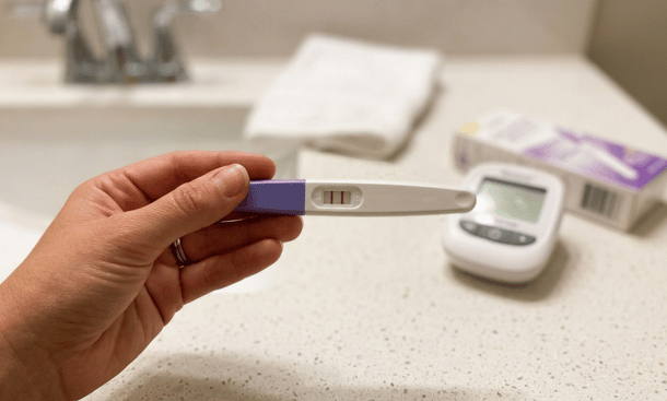 Woman's hand holding ovulation test