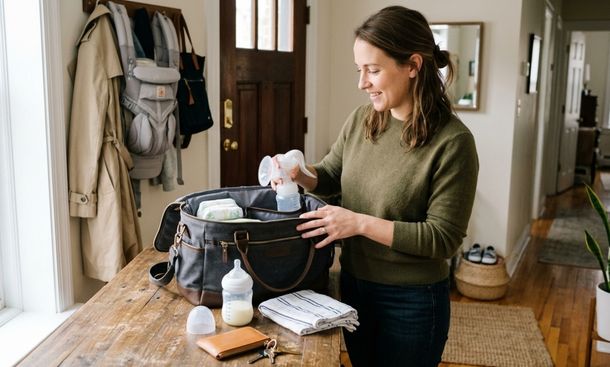 Mother packing diaper bag