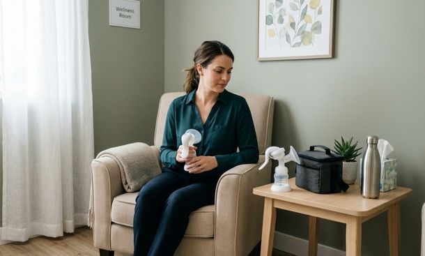 Mother pumping in wellness room