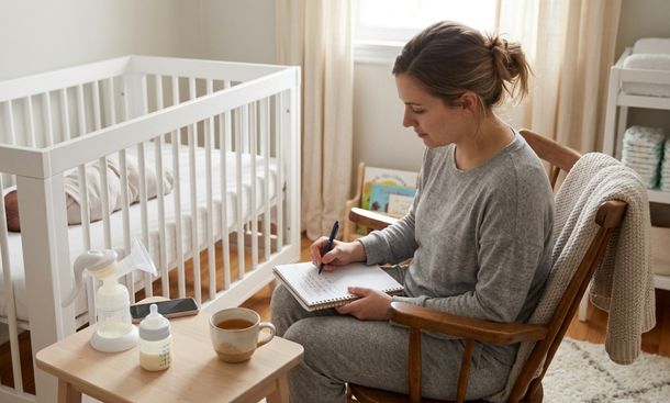 Mother writing in feeding journal