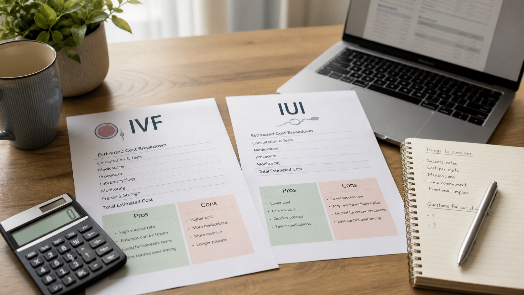create a realistic image of a simple IVF cost checklist on a clipboard, with categories like consultation, medication, retrieval, lab, transfer, freezing,